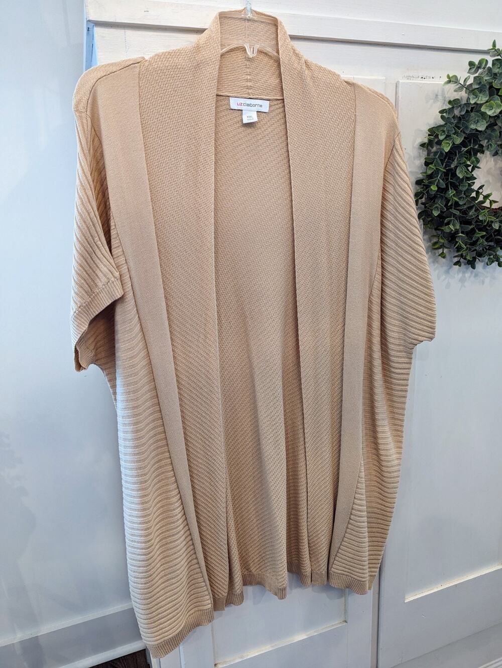 Liz Claiborne Women's XXL Beige Cardigan Sweater Open Front Grandmacore NWOT